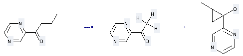 1-Butanone,1-(2-pyrazinyl)- can be used to produce 2-Methyl-1-pyrazin-2-yl-cyclopropanol and 1-Pyrazin-2-yl-ethanone  